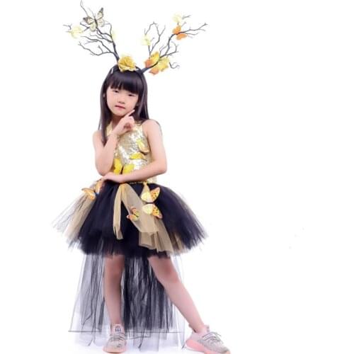 Forest Fairy Dress for Children Kids Butterfly Headband Toddler Baby Girls Dress Halloween Princess Summer Teenagers Clothes