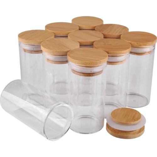 12 Pieces 100ml Test Tubes with Bamboo Caps 47*90mm Spice Jars Glass Vials Storage Jar Glass Containers for Wedding Craft DIY