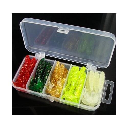 Retail lures soft bait worms fishing 5cm lure set maggots 50pcs colored soft plastics fishing baits