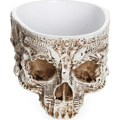 Hand Carved Human Skull Flower Pot Vase Bowl Succulent Plant Planter Container Garden Home Halloween Decor
