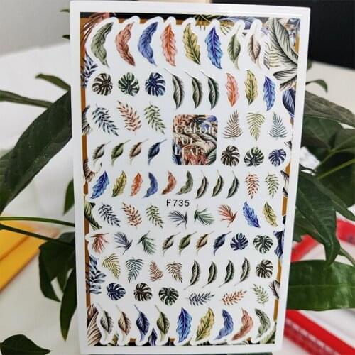 3D Nail Sticker Color Leaf Feather Flower Stickers for Nails Self-Adhesive Design Stickers for Manicure Nail Art Decoration