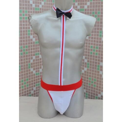 New Man Sexy Underwear Man Jumpsuit Wide Rubber Tie Men Conjoined Body Wear Leotard Stripe Erotic Gay Sheer Wear G-string Thongs