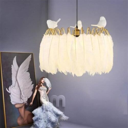 Modern Creative LED Chandelier Feather Lamp Chandelier Bedroom Lamp Living Room Girl Heart Romantic White Bird Decoration E 27