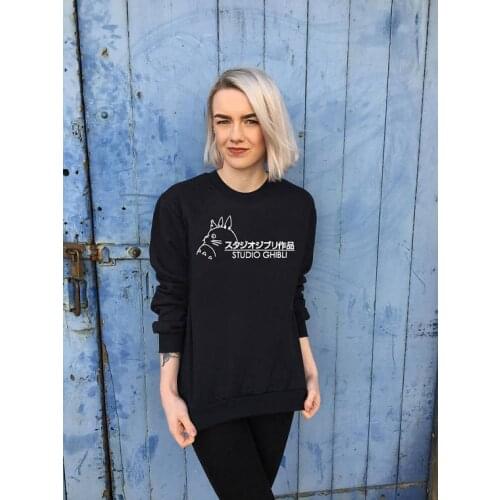 Studio Ghibli Screenprinted Black Sweatshirt harajuku sweatshirt high quality casual tops long sleeve fashion tumblr Jumper