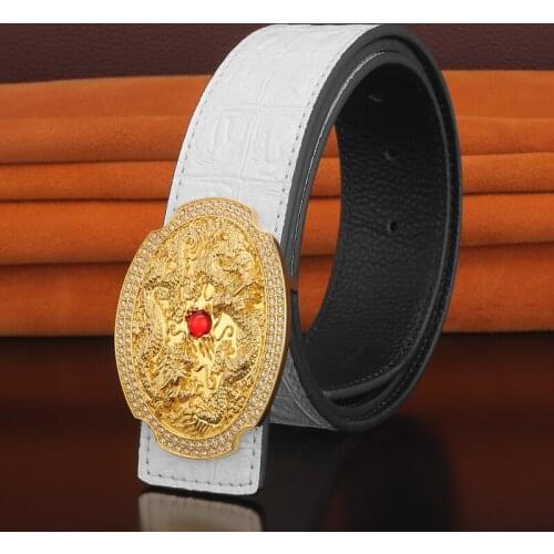 High Quality Crocodile buckle belt for men Upscale fancy leather 3.8cm Waist Strap Copper buckle luxury Casual ceinture homme