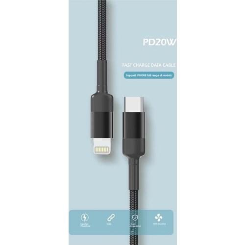 20W USB Type C PD Fast Charging Cable for iPhone 12 11 XR Nylon Braided Charging Wire for Lightning Date Charger cable