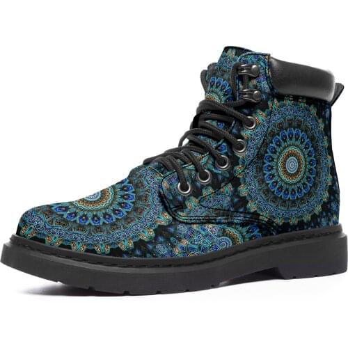 Women Shoes Handmade Fashion Ankle Boots Totem Print Lace-up On-demand Printing and Shipping Personal Design For Men and Womem