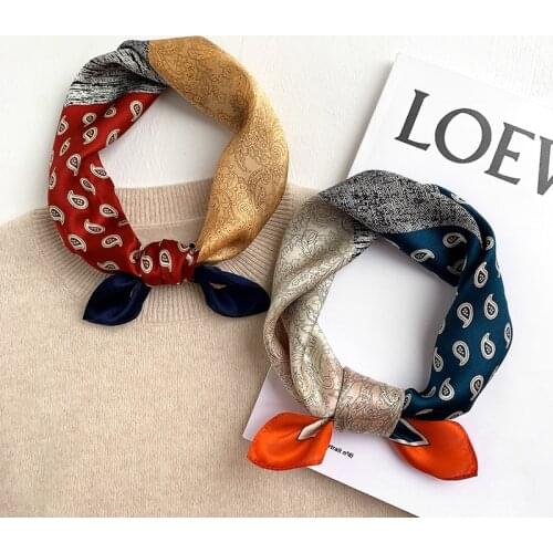 100% Pure Silk Scarf Women Neck Hair Band Foulard Square Small Headband 2021 Fashion Print Neckerchief Scarves Bandana 53*53cm
