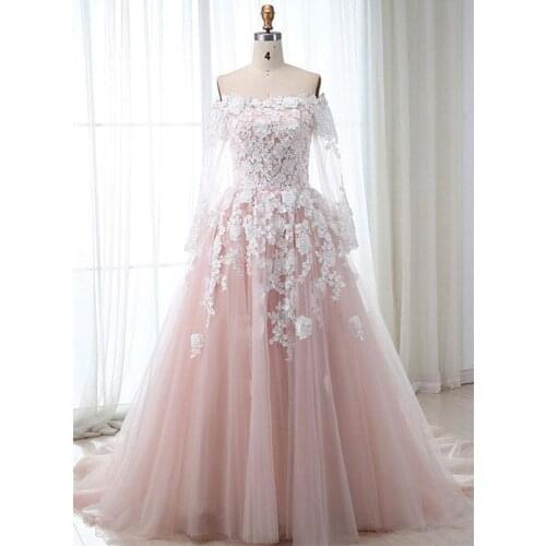 Gardenwed Vintage Wedding Dress Vintage Rose Pink Boat Neck Long Sleeve A Line Bride Marriage Dresses Vestido de novia