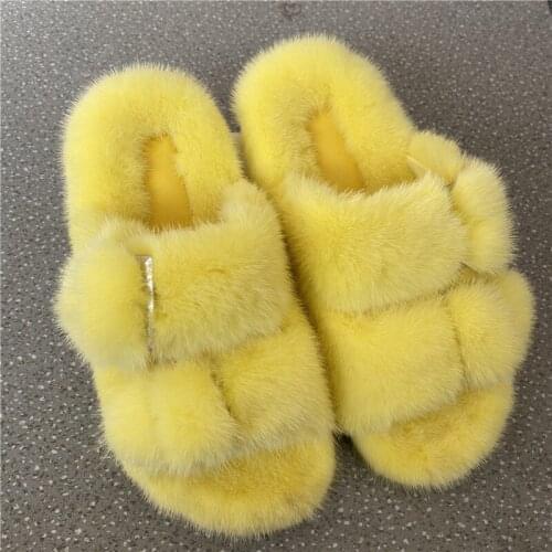 Winter Fur Slippers Adult Mink Fur Slippers Children Fue Fluffy Sandals Girls'beach Home Plush Slippers Plush Flip-flops