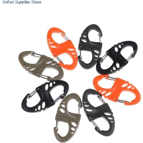 10PCS/Lot Mini Plastic Steel Climbing Hook S Type Carabiner Dual Buckle EDC Keychain Tactical Survival Tool