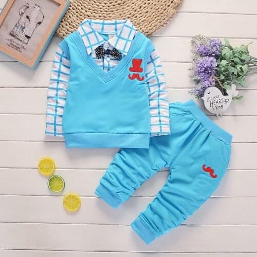 PatPat 2pcs Plaid Print and Moustache Applique Long-sleeve Baby Set