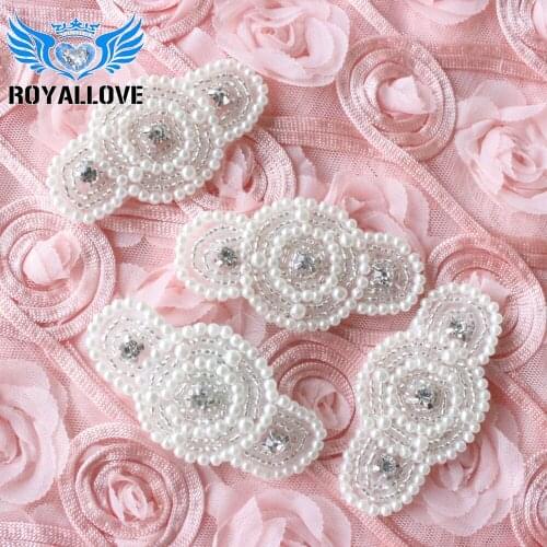30pieces) Cute Iron On Crystal Beaded Sewing Bridal Sash Garters Decorative Pearl Rhinestone Appliques for Wedding Dresses