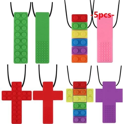 5pcs Silicone Building Block Teether Autistic Kids Silicone Teeth Sensory Chewing Toys Necklace Baby Product