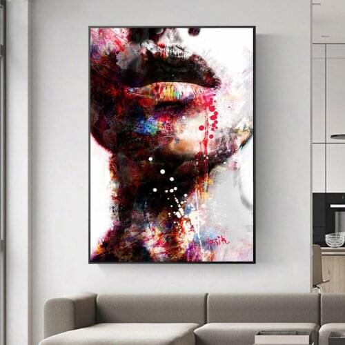 Abstract Girl Wall Art Canvas Prints Sexy Lips Pop Art Wall Paintings Art Prints Modern Home Wall Decorative Pictures Cuadros