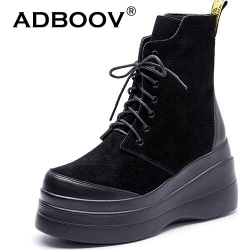 ADBOOV New Platform Ankle Boots Women Height Increasing 9 CM Fur Lining Winter Boots Genuine Leather Suede Womens Winter Shoes