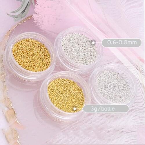 Nails Accessories Metal Silver/Gold Nail Microbead Caviar Beads 0.6-0.8mm Metal Ball Mixed Size 3D Nail Decoration Carviar, 098