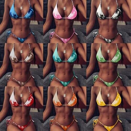 Bikinis 2020 Sexy Tie Dye Swimsuit Female Bikini Women Swimwear Two-pieces Self-tie String Bikini Set Bathing Suit Drop Shipping