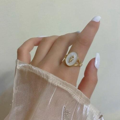 Binmonray 925 Sterling Silver French Flower Retro Romantic Tulip Ring Womens Female Fashion Shell Elegant Open Oval Flower Ring