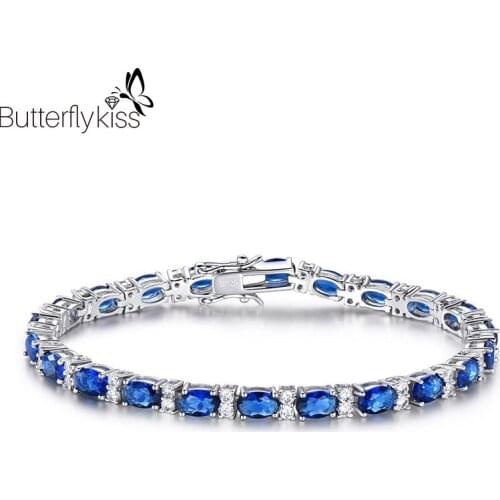 BK Real 925 Sterling Silver Bracelets For Women Girl Oval Nano Sapphire With Cubic Zircon Anniversary Promise Female Gifts