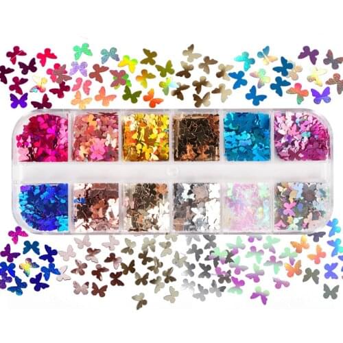 New 1 Box Mirror Sparkly Butterfly Heart Various Shapes Nail Art Glitter Flakes 3D colourful Sequins Polish Manicure Decoration