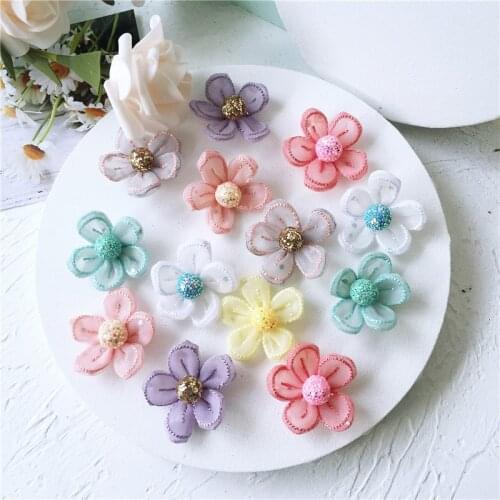 7pcs/lot 4cm DIY shiny Chiffon Five Petal Flower Appliques for DIY Hat Gloves Clothes Fabric Sewing Headwear Decor Patches