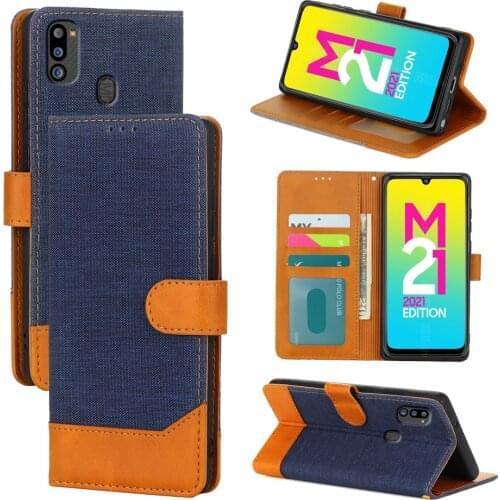 M21 Cloth Pattern Phone Case For Samsung Galaxy M21 2021 Cover Flip Wallet Magnetic Card Book For Samsung M21 Stand Leather Case