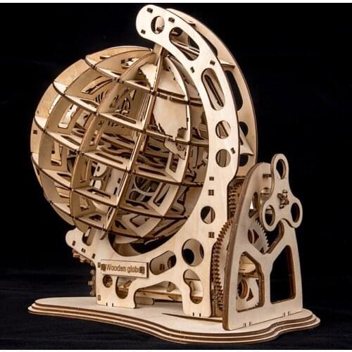 Wooden Handmade 3d Manual Assembly Globe Diy Crafts Ornaments Jigsaw Puzzle Logical Thinking Toygear-driven Variable Speed Globe