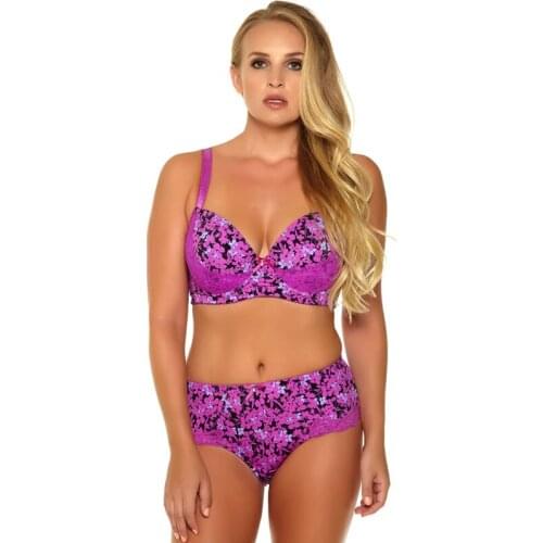 Women Bra Brief Sets Push Up Demi Sexy Lace Brassiere Underwear Print 3/4 Cup Underwire Female Bras and panty Plus Size 32D-46G