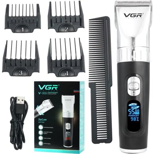 VGR Brand Electric Hair Clipper 0mm Haircut Fader Stainless steel Blade Shaver Trimmer Rechargeable Barber Hair Cutting Machine