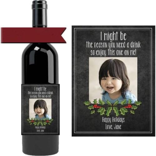 Custom photo Wine Bottle Label,Funny gift for daycare,Christmas gift for teacher,I might be the reason you drink,babysitter gift