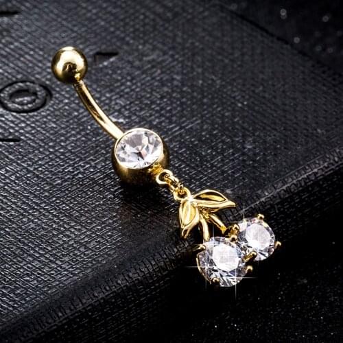 Cherry shape zircon Sexy Dangle Navel Piercing Rings Surgical Steel Belly Button Rings Rhinestone Body Jewelry Ombligo