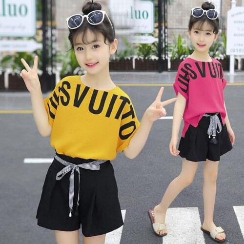 Summer Children Clothing Sets For Girls Fashion Letter Tshirts & Shorts 2Pcs Teen Kid Clothes Suit Girls Costume 6 8 10 12 Years