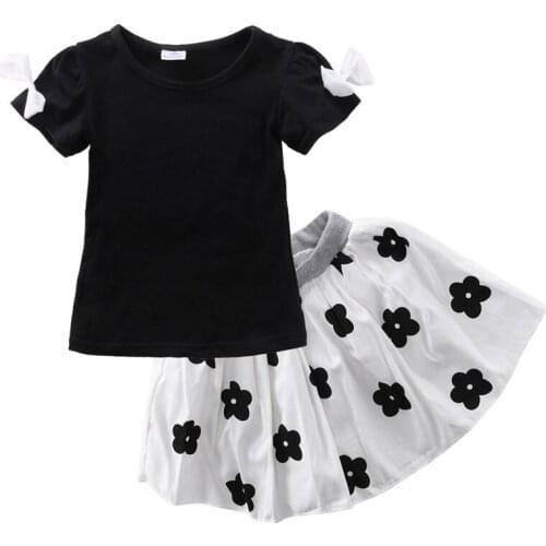 Baby Girls Clothes Set Toddler Kids Short Sleeve Bowknot T-Shirt Top Floral Tutu Skirt Princess Outfit Summer Clothes 2Pcs 1-6T