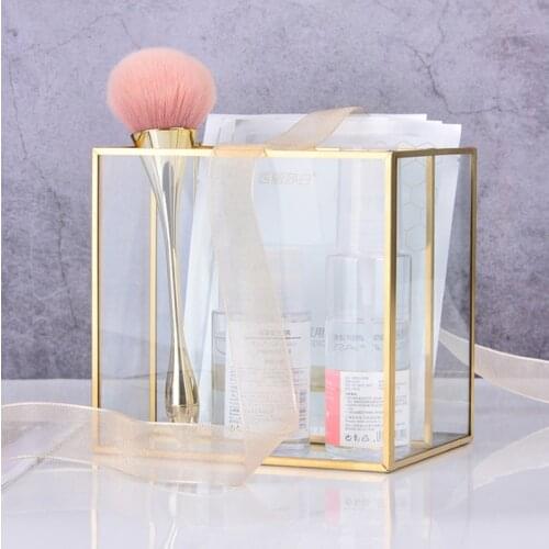 Golden Cosmetic Storage Box Table Desktop Finishing Glass Plaid Jewelry Classification Storage Tray Vase Large-Capacity Dressing