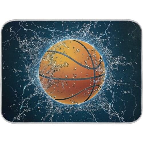 New Design 3D Basketball Printed Drying Dish Mat For Kitchen Non-slip Absorbent Microfiber Heat Resistant Tableware Pad Dish Mat
