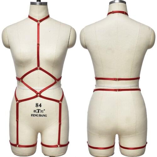 Red Sexy Bondage Body Harness Belt Adjustable Bodysuit Women Punk Body Cage Harness Lingerie Set Pole Dance Stockings Garter
