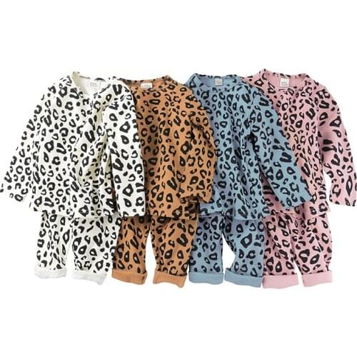 Leopard Girls Tops Pants 2 Pieces Suits Autumn Set Fashion Childrens Clothing Baby Sleepwear