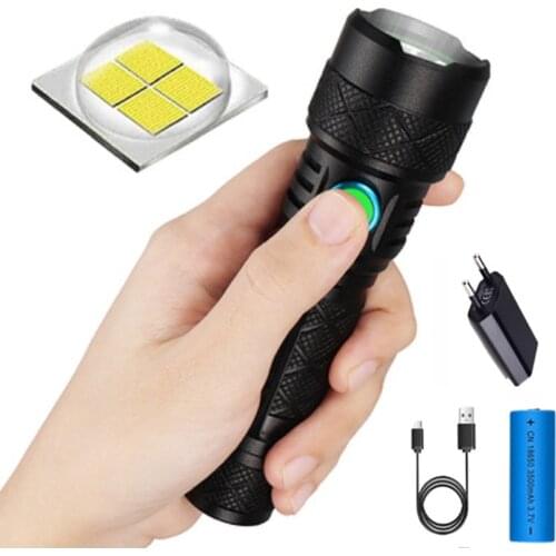 Powerful LED Flashlight IPX5 Waterproof Non-Slip USB Charging Tactical Aluminum Alloy Outdoor Lighting Flashlight 18650/AAA