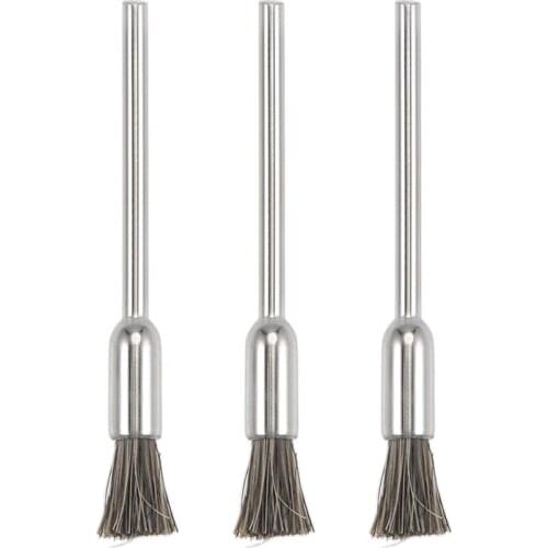 Uxcell Mini Nylon Buffing Wheels Brush Shape 5X9mm with 2.35mm Arbor for Rotary Tool Polishing Brown Carbon Steel 3Pcs