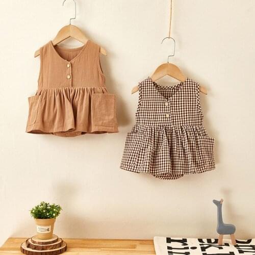New 2020 Summer Baby Clothing Sleeveless Baby Bodysuits Baby Girls Plaid Bodysuits Korean Style Baby One Piece