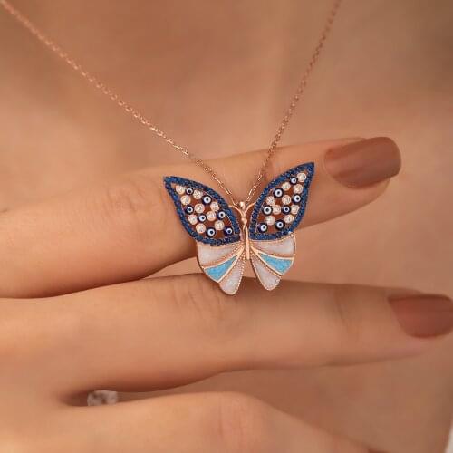 925 sterling Silver Necklace-Blue Stone Butterfly Necklace-Women Girls Necklace-Mother Kızkardeşe for Valentine Gift-birthday
