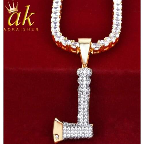 Axe Pendant Necklace gold color Tennis Medallion Hip Hop Cubie Zircon Jewelry
