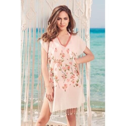 Beach Cover Up Dress Tunic Flower 2021 Summer Cotton Women Beach Dress Pareo Beach Wear Cover Up Plage Beach Wear Ottoman Moda