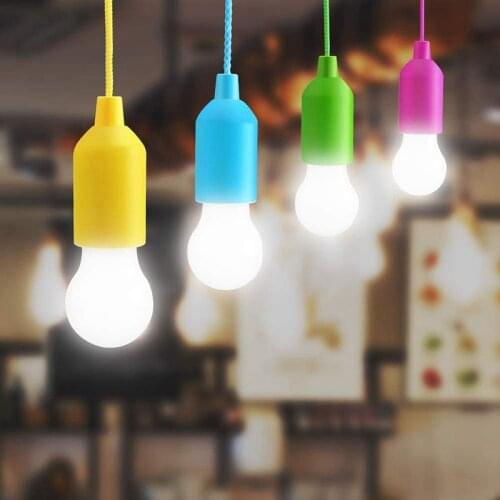 Portable Colorful LED Hanging Lamp Drawstring Light Tent Camping Bulb Retro Outdoor Home Night Light Creative Battery Powered