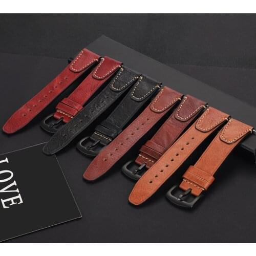 Genuine Leather Strap Black Buckle Strap Watch Bracelet for Women Men Quick Release Watchband for Samsung Huawei watch