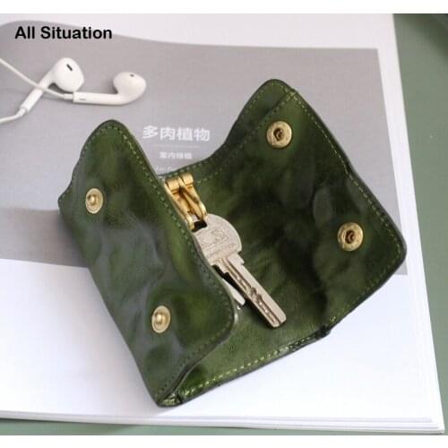 Luxury Vintage Key Purses Men First Layer Cow Leather Top End Ladies Hasp Storage Key Case Retro Housekeeper Keychain Bag