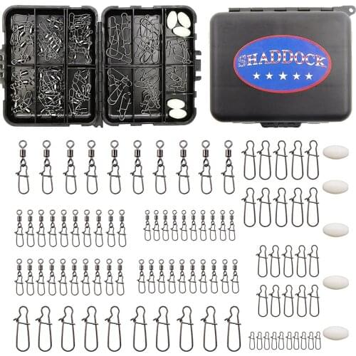 Shaddock Fishing 95Pcs/Box Fishing Accessories Swivels Kit Black Snaps And Swivels Connectors With Fishing Tackle Boxes