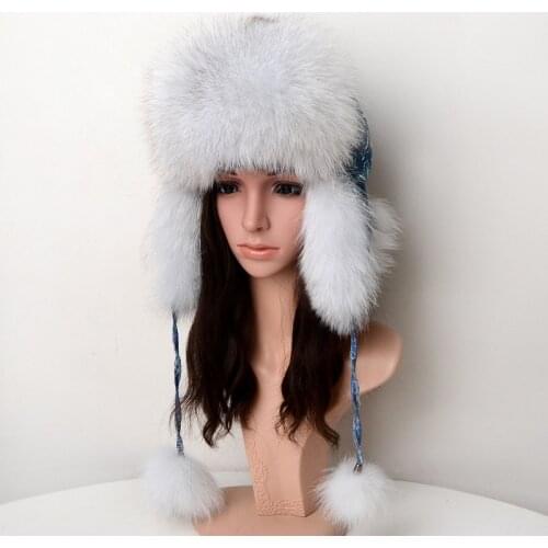 2020 Winter Fox Fur Hats With Flower Tops Leather Bomber Leifeng Caps Eamuffs Catcher Earmuffs Snow Ski Hats