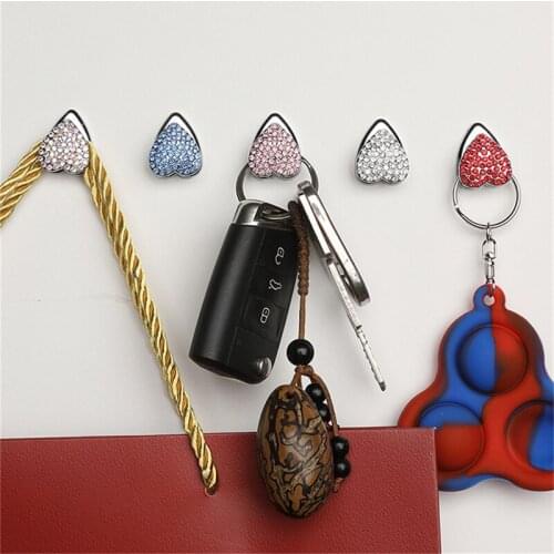 Diamond Rhinestone Heart Shape Alloy Mini Car Hooks Organizer Hanger USB Cable